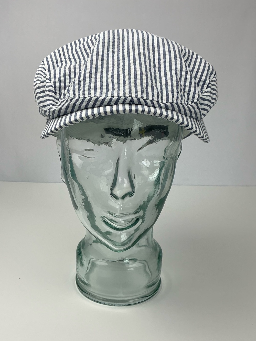 Wigens Oscar Blue Striped Linen Flat Ivy Driving Cap Hat Size 59
